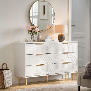 47Inch Wide 6-Drawer Modern White Wood Dresser with Golden Handles, Fluted Accent Storage Dresser for Bedroom, Living Room, or Entryway - 1 of 4