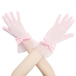 INSPIRE CHIC Women's Short Polka Dots Mesh Lace Gloves with Bow - 1 of 4