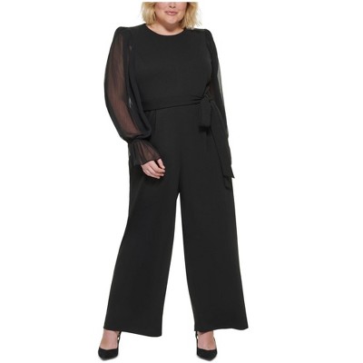 Calvin Klein Womens Sheer Sleeves Jumpsuit