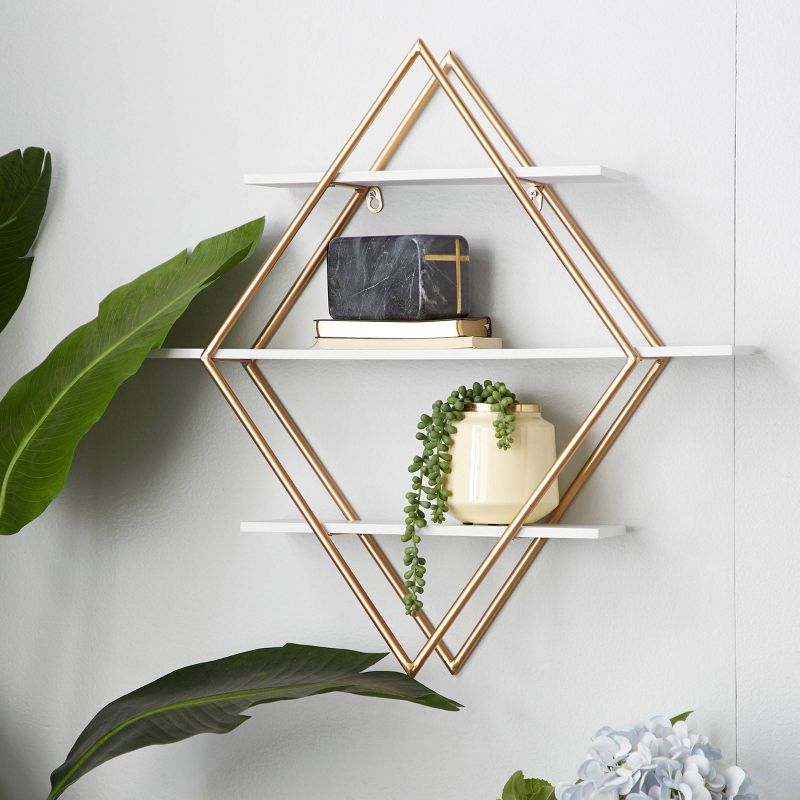 20&#34;x20&#34; Wooden 3 Shelves Wall with Diamond Shape Gold - Olivia &#38; May, 2 of 17