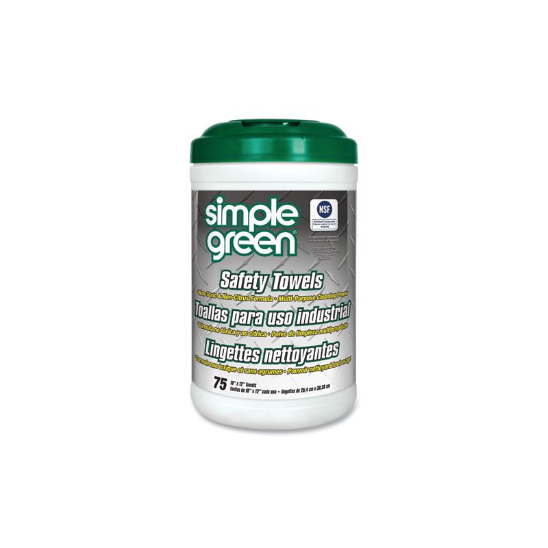 Simple Green Safety Towels, 1-Ply, 10 x 11.75, White, Unscented, 75/Canister, 1 of 8