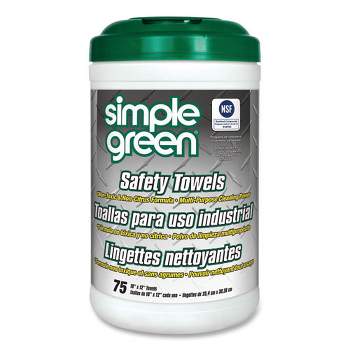 Simple Green Safety Towels, 1-Ply, 10 x 11.75, White, Unscented, 75/Canister