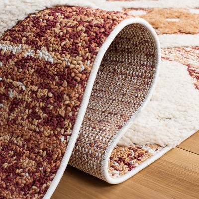 Ivory and Rust Diamond Braided Shag Area Rug