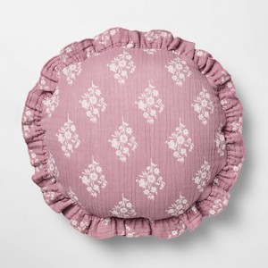 Round Ruffle Floral Jacquard Pillow Purple/Cream - Threshold™ designed with Studio McGee - 1 of 4