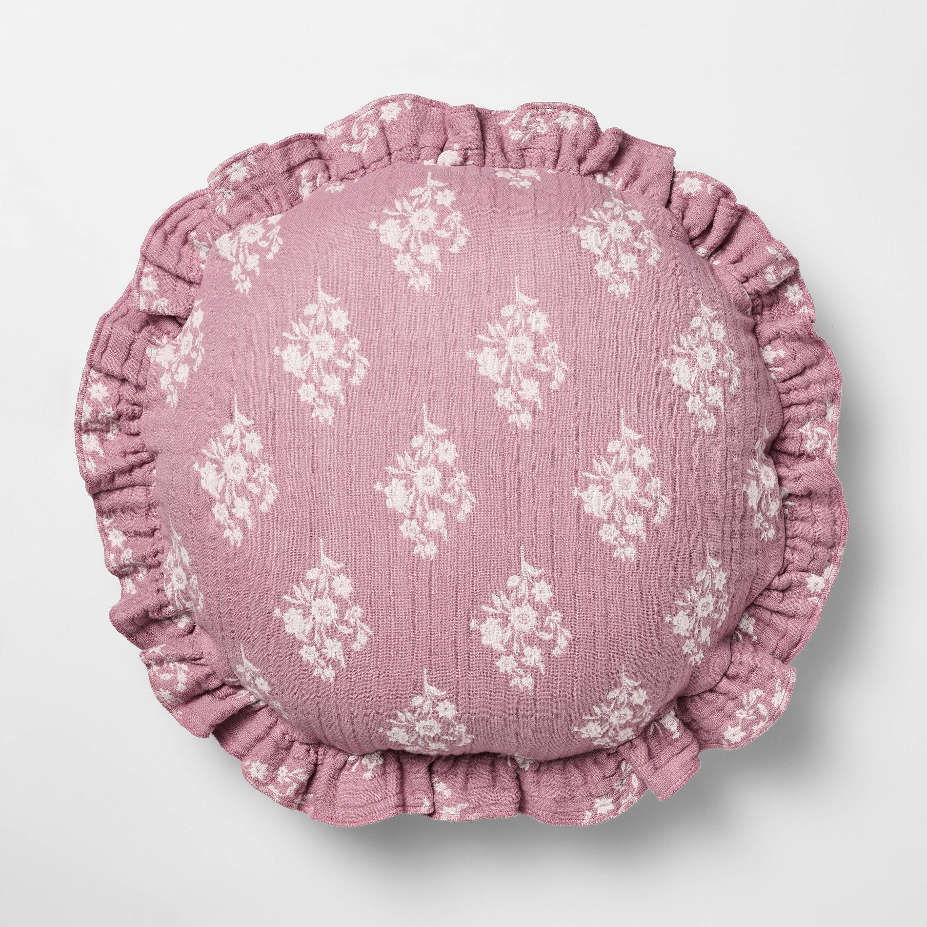 Round Ruffle Floral Jacquard Pillow Purple/Cream - Threshold™ designed with Studio McGee