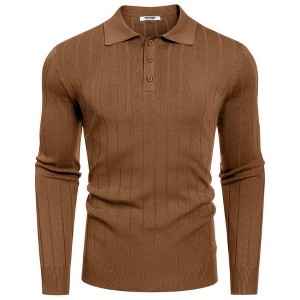 COOFANDY Mens Knit Polo Sweater Long Sleeve Polos Lightweight Casual Dress Pullover Sweaters - 1 of 4