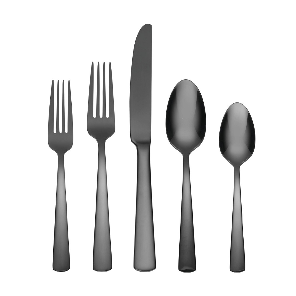 Photos - Cutlery Set Oneida 20pc Stainless Steel Aptitude Glossy Midnight Flatware Set: Modern Black Silverware Service for 4, Dishwasher-Safe 