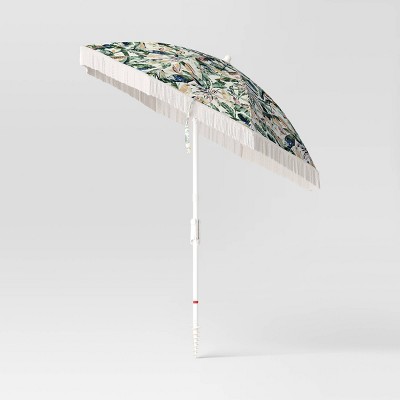 6.5&#39;x6.5&#39; Outdoor Patio Beach Umbrella with Boho Fringe Tropical Green - Threshold&#8482;_3