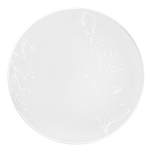 Smarty Had A Party 10.25" White with Silver Antique Floral Round Disposable Plastic Dinner Plates (120 Plates) - image 1 of 4