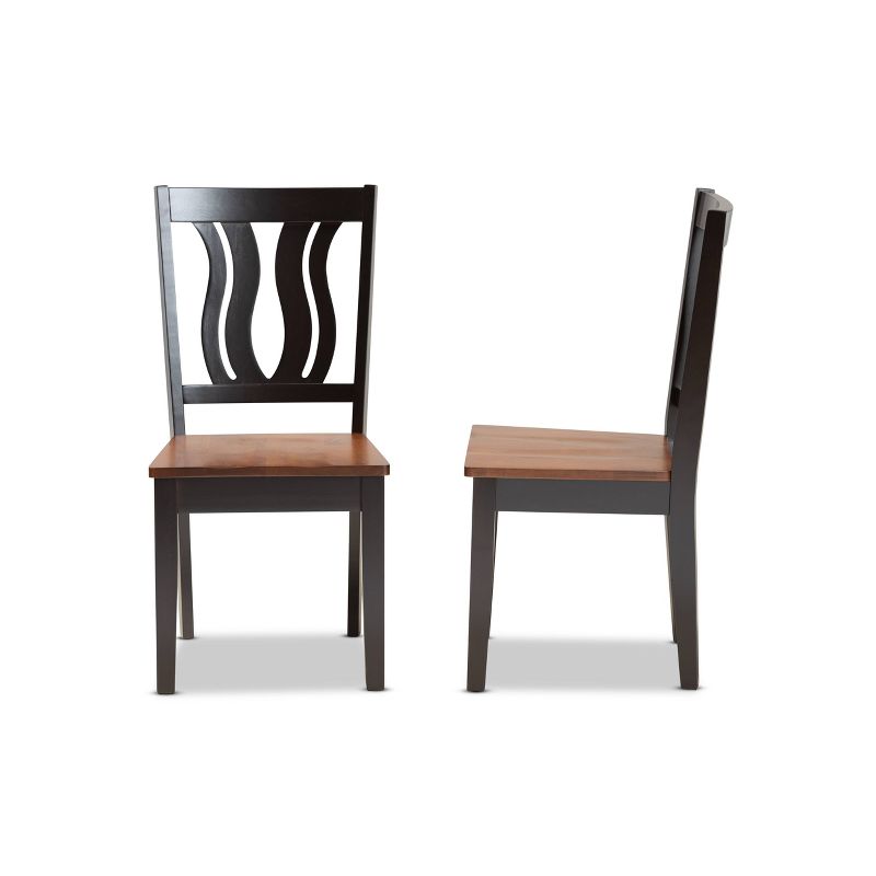 2pc FentonTransitional Two-Tone Dark Wood Dining Chair Set Walnut/Brown - Baxton Studio: Upholstered, Geometric Back Design, 4 of 9