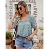 Womens Floral Tunic Blouse 2024 Square Neck Summer Tops Short Ruffle Sleeve Smock Tops for Women - 2 of 4