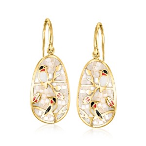 Ross-Simons Mother-Of-Pearl and Multicolored Enamel Bird Drop Earrings in 18kt Gold Over Sterling - 1 of 4