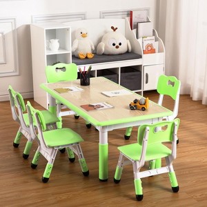 Garvee Kids Table and 6 Chair Set,47.20" Rectangle Height Adjustable Table with Non-Slip desks Legs,7-Piece Activity Kids Desk Set - 1 of 4