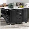 Kitchen Island with Drop Leaf and Tilt-Out Trash Cabinet, Rolling Cart with Door and Towel Bar, MDF Frame Kitchen Island-Coolbibila - 3 of 4