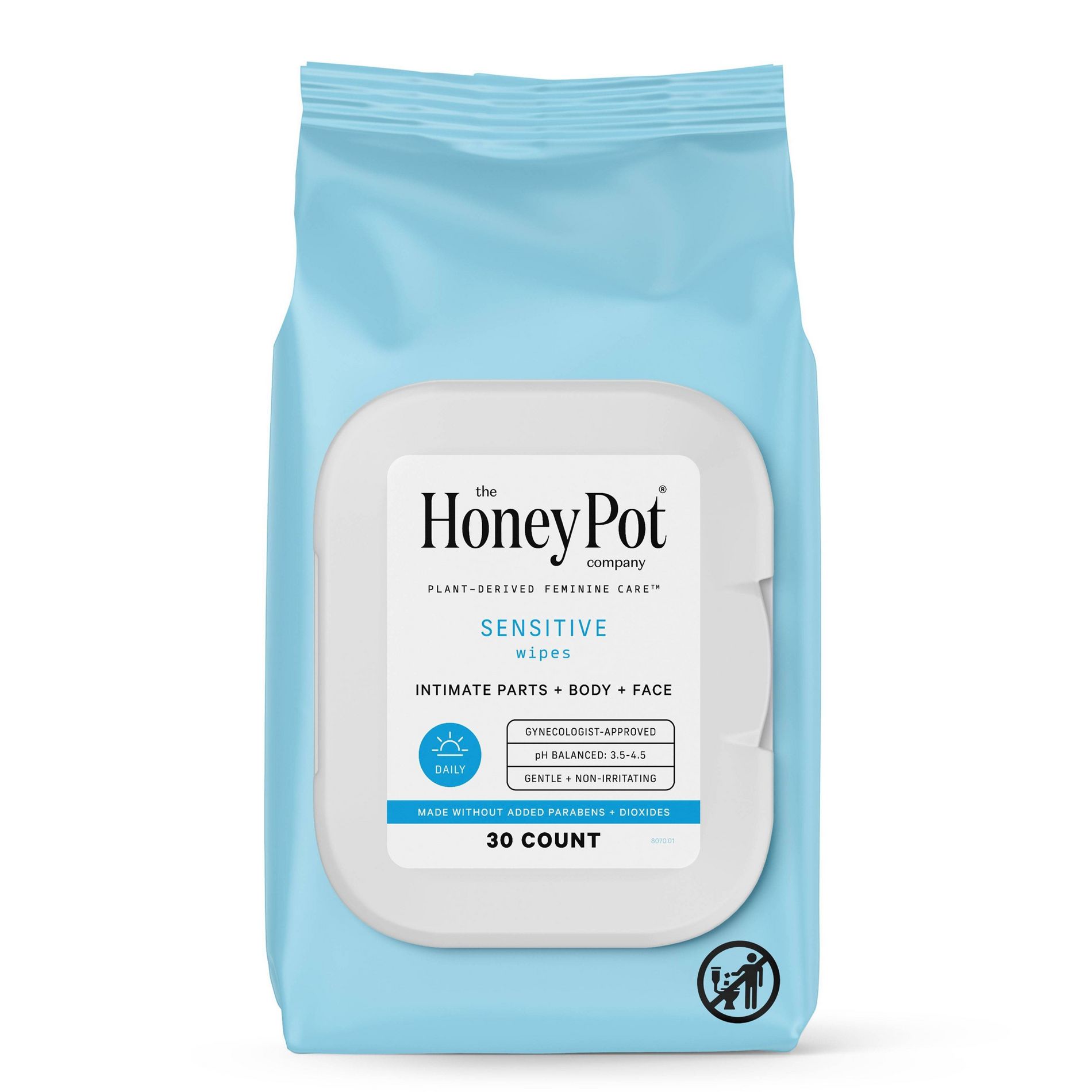 The Honey Pot Company, Sensitive Daily Feminine Cleansing Wipes, Intimate Parts, Body or Face