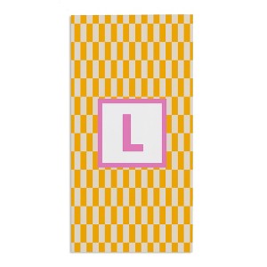 Personalization Mall Bright Check 30x60 Beach Towel, Yellow/Pink - 1 of 2