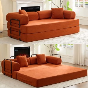 Mjkone Convertible Pull Out Sleeper Sofa Bed with Pillows&Movable armrest,Folding Mattress Couch, Removable Washable Floor Sofa - 1 of 4