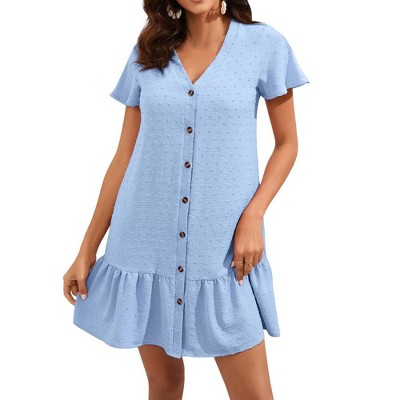 Wedding Guest Dresses For Women V Neck Tie Waist Ruffle Hem Mini Dress A Line  Short Sleeve Summer Casual Beach Dress : Target