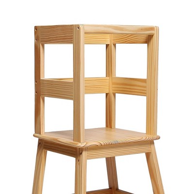 Natural Pine 2-Step Kids Kitchen Stool with Safety Rail