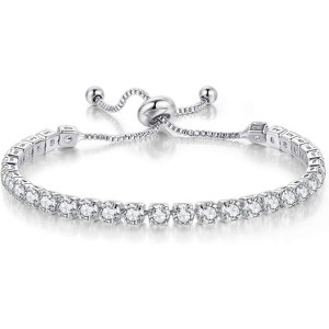 Cloth Women's Delicate Tennis Bracelet - Adjustable Slide Bracelet with White Gold Plated Diamonds and Cubic Zirconia - 1 of 4