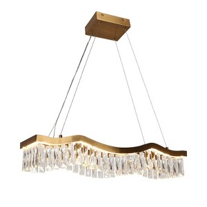 LNC Thelonious 1-Lights 33.5" Luxury and Glam Rectangle Crystal Integrated LED Crystal Kitchen Island Pendant  Lights, Gold/Black - 1 of 4