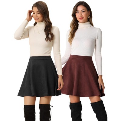 INSPIRE CHIC Women's Basic Faux Suede Flared Casual Mini Skater Skirt 2 Packs