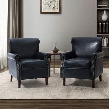 Set of 2 Enzo Comfy Vegan Leather Armchair with Rolled Arms | KARAT HOME