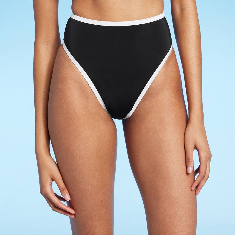 Women's High Waist High Leg Cheeky Contrast Band Bikini Bottom - Shade & Shore™, 1 of 11