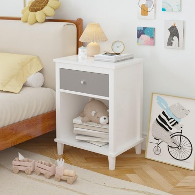 INFURNIC Nightstands Wooden Nightstand with One Drawer One Shelf Storage for Kids Adults Bedroom, Grey, 19.7"*15"*26.8"