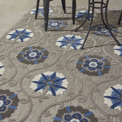 Aloha Floral Blue/Grey 3'6" x 5'6" Synthetic Area Rug