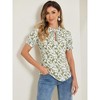Allegra K Women's Ruffle Tie V-Neck Casual Smocked Short Sleeve Floral Top - 3 of 4