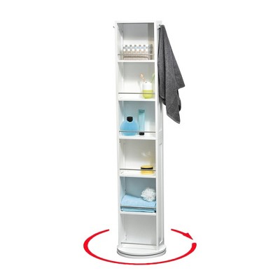 White Rotating Bathroom Storage Cabinet with Full-Length Mirror