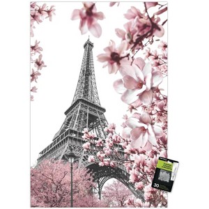 Trends International Reinders: Paris - Pink Eiffel Tower Unframed Wall Poster Print Clear Push Pins Bundle 22.375" x 34" - 1 of 4
