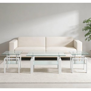 Spassway Glass Coffee Table with 2-Piece End Tables Set for Living Room Modern Sofa Table with Lower Storage Shelf Small Tea Table for Waiting Room - 1 of 4