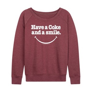 Women's - Coca-Cola - Coke And A Smile Mouth Lightweight French Terry Wide Neck Long Sleeve Shirt - 1 of 4