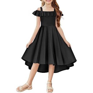 Arshiner Girls Summer Dress Off Shoulder Flutter Sleeve Midi Swing Cassual Formal Dresses with Pocket - 1 of 4