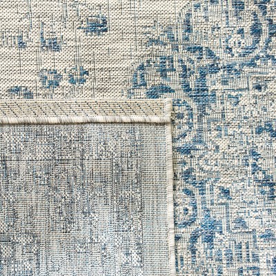 Easy-Care Gray & Navy Synthetic Square Area Rug, 4' x 5'7"