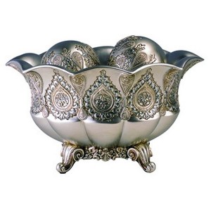 HomeRoots 7" Silver Scalloped Design Polyresin Decorative Bowl With Orbs - 1 of 4