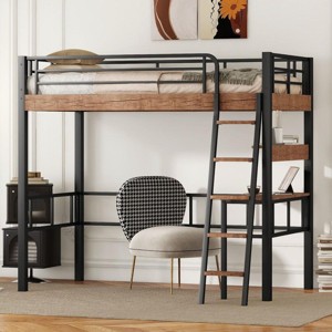 Streamdale Metal Twin Size Loft Bed with Built-in Desk, Storage Shelf and Ladder, Black - 1 of 4