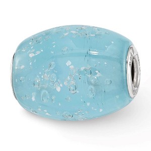 Black Bow Jewelry Fenton Sterling Silver Blue Frosted Windowpanes Glass Bead Charm - 1 of 4