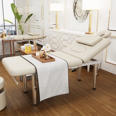 Dolonm 31.5" Stationary Massage Table with Face Pillow and Stainless Steel Adjustable Legs, Adjustable Backrest,Heavy Duty Massage Bed