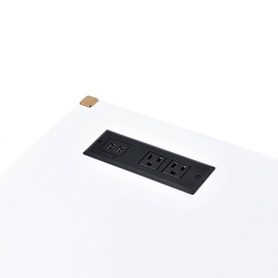 Elegance White & Gold Writing Desk with USB Port and Cable Management