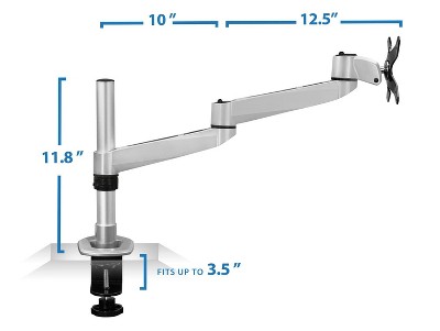 Silver Adjustable Die-Cast Aluminum Single Monitor Desk Mount