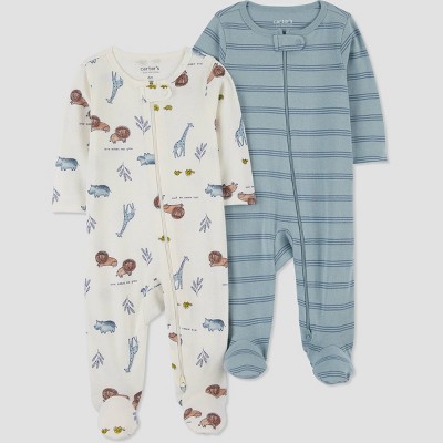 Image of Carter's Just One You® Baby Boys' 2pk Striped Safari Sleep N' Play - Blue Newborn
