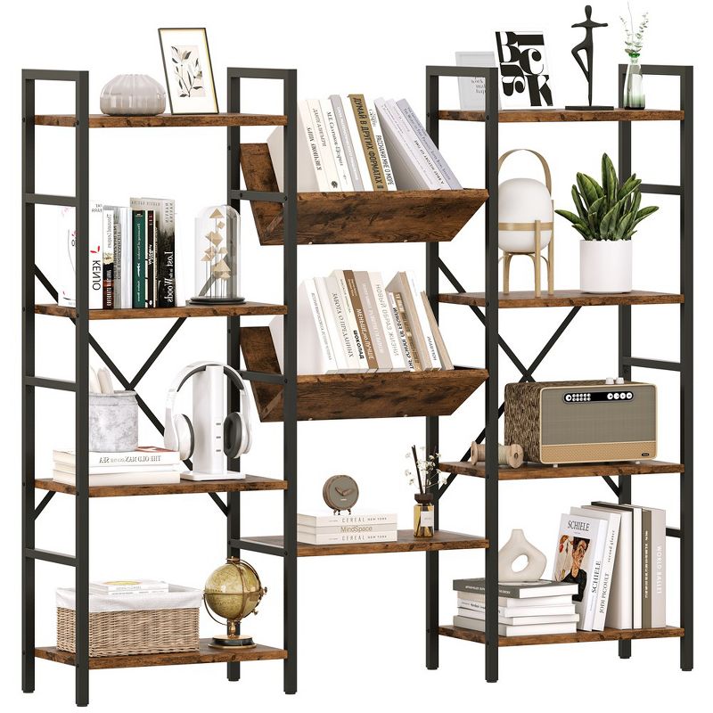 4 Tier Bookshelf, Industrial Bookcase with Storage, Open Large Metal Frame Display Shelves for Living Room, Bedroom, Home Office-Vintage, 1 of 8