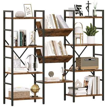 4 Tier Bookshelf, Industrial Bookcase with Storage, Open Large Metal Frame Display Shelves for Living Room, Bedroom, Home Office-Vintage