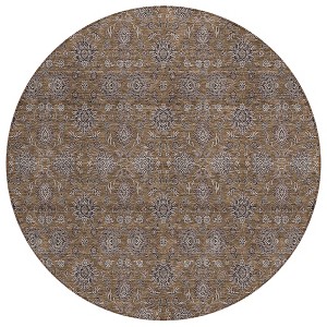 Chocolate And Gray Floral Washable Indoor Outdoor Area Rug - 1 of 4