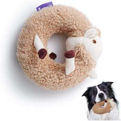 Fuzzwoof Alpaca Squeaky Plush Circle Dog Toy , Ultra-soft Fur with Built-in Ring Squeaker, Stuffedless Chew Toy , Interactive for All Breeds Sizes