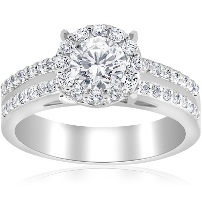 Pompeii3 1 1/2ct Pave Round Cut Halo Diamond Engagement Ring 14k White ...