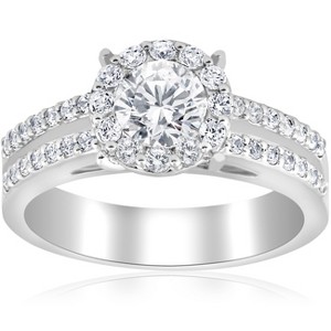 Pompeii3 1 1/2ct Pave Round Cut Halo Diamond Engagement Ring 14k White Gold Double Row - 1 of 4